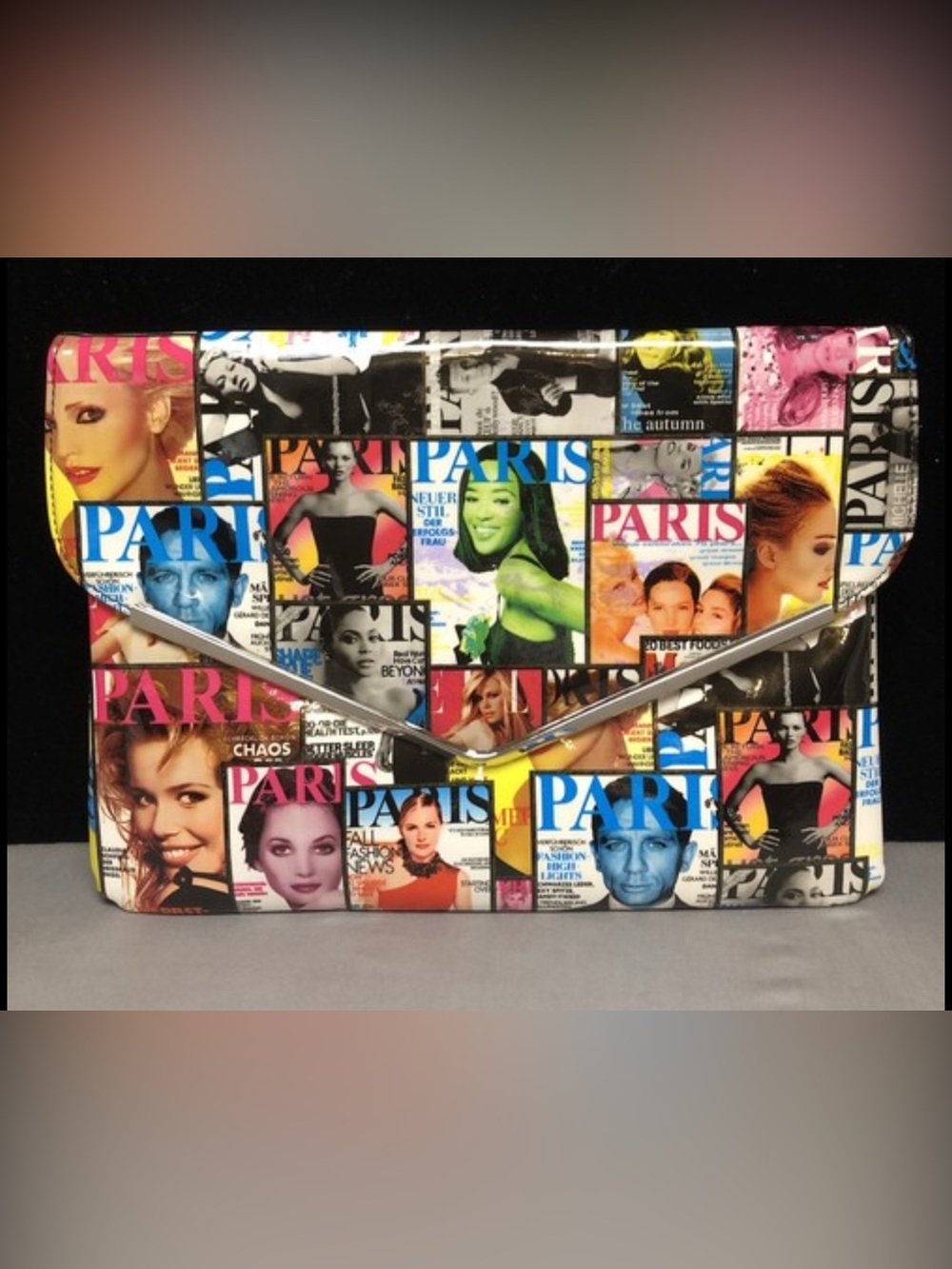 Y2K Olivia Miller Magazine Cover Collage Envelope-Style Clutch, Vintage, EUC